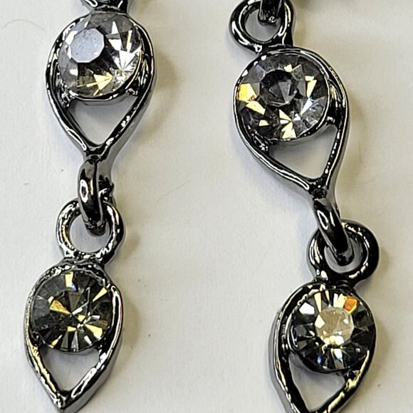 Rhinestone Chandelier Statement Earrings Smoky Grey or Light Black Long Earrings - Picture 9 of 11